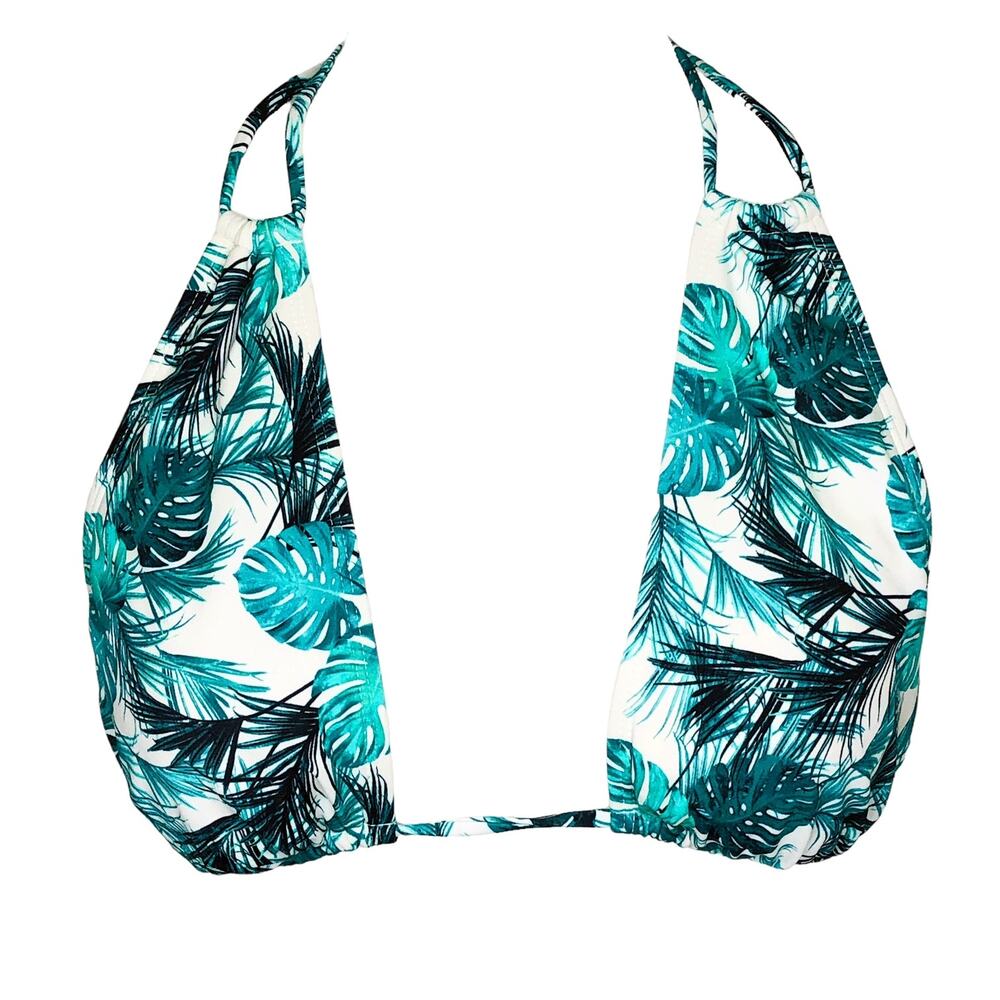 L.A. Hearts Green Black Leaf Bathing Suit String Bikini Top Small